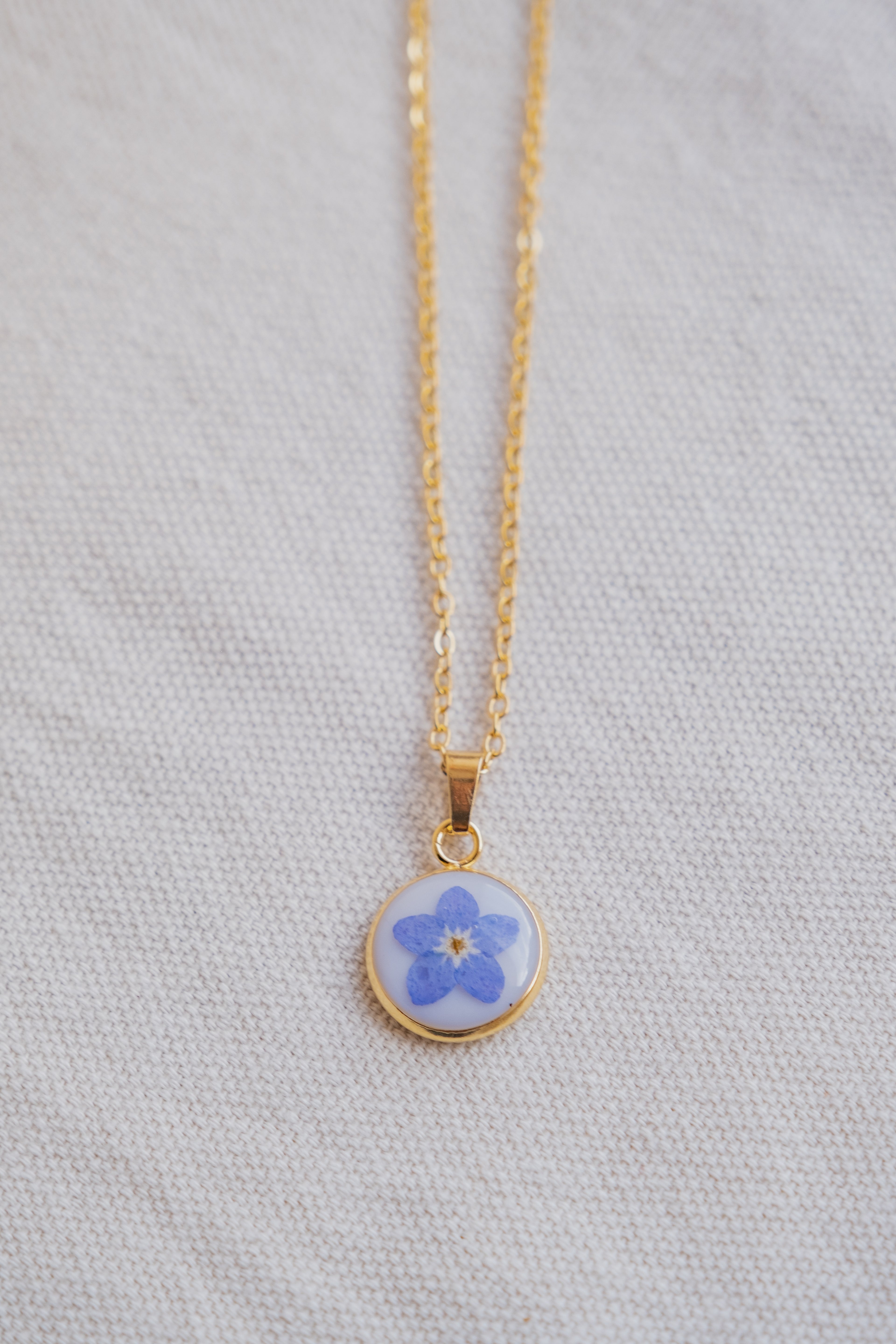 Collana fondo colorato con Myosotis "Non ti scordar di me"