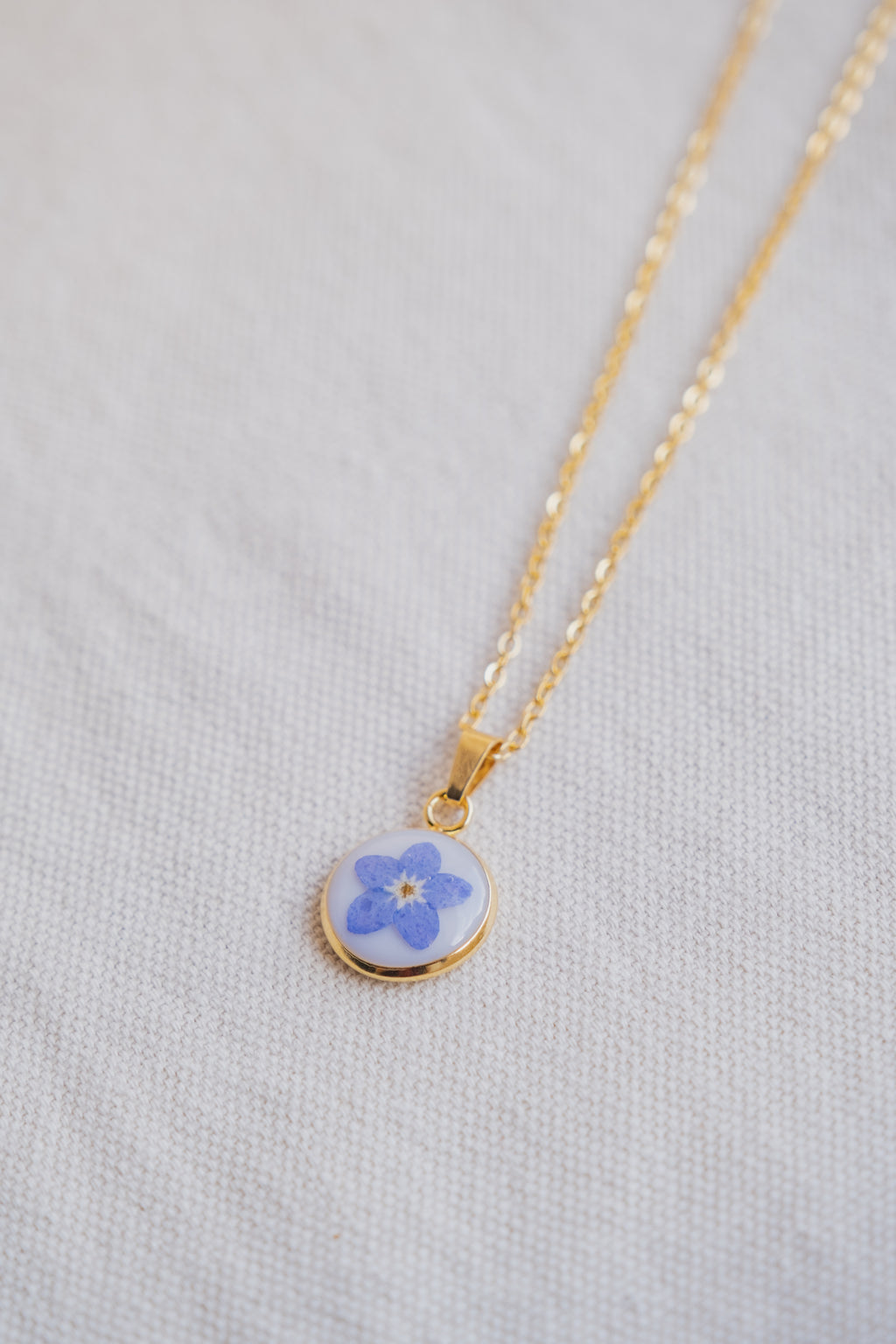 Collana fondo colorato con Myosotis "Non ti scordar di me"
