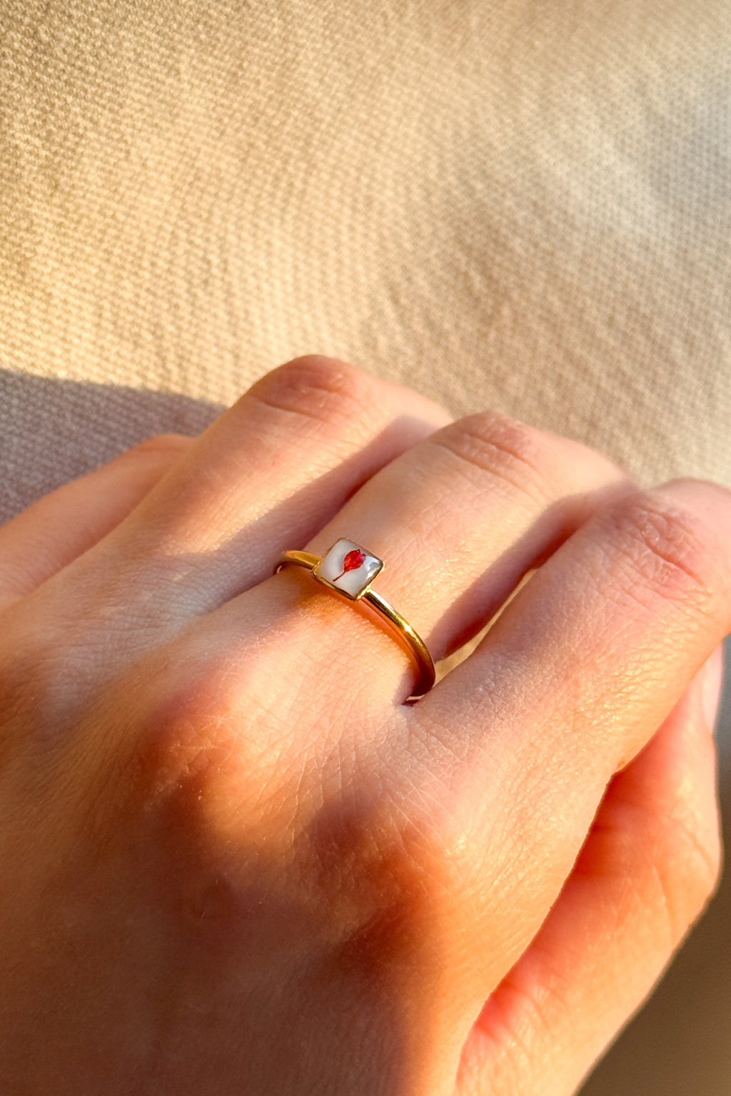 Anello con fondo bianco e Gypsophila rossa
