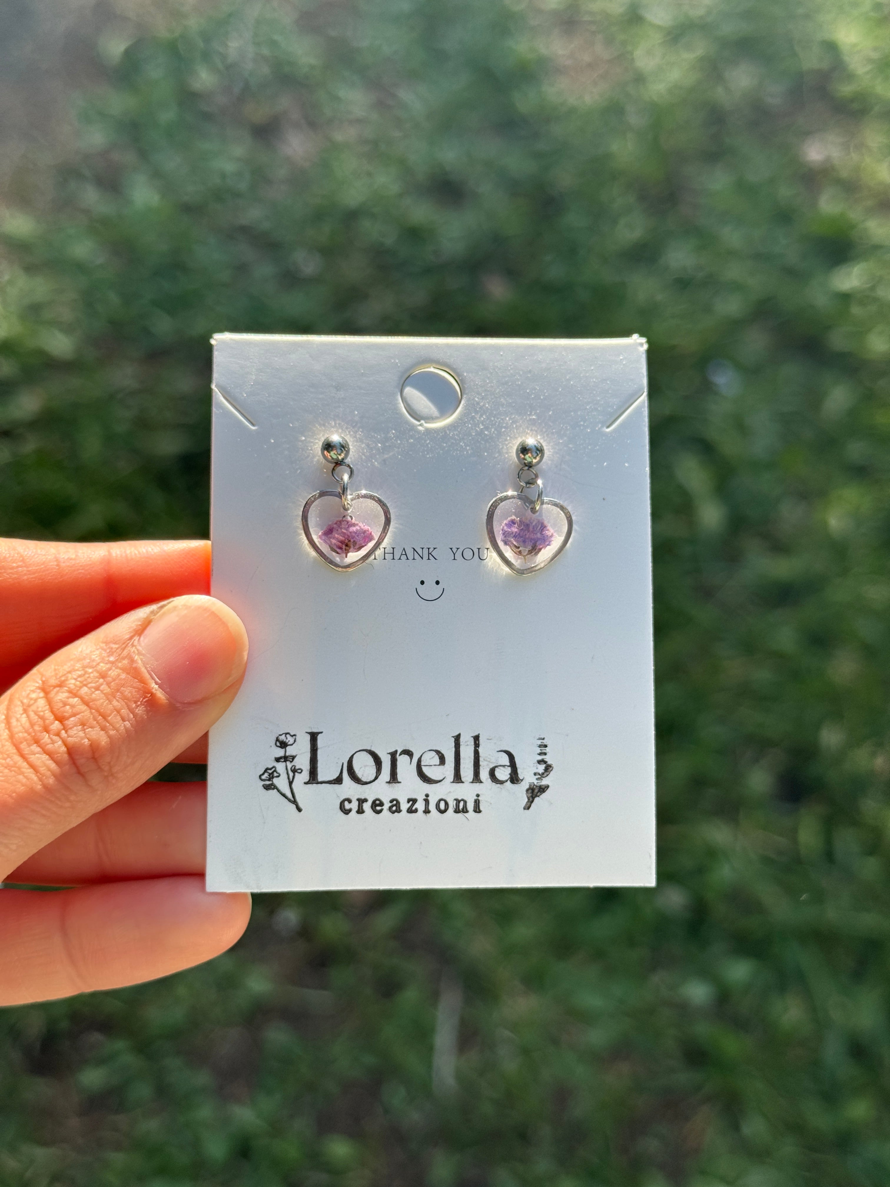 Orecchini a cuore con Gypsophila lilla